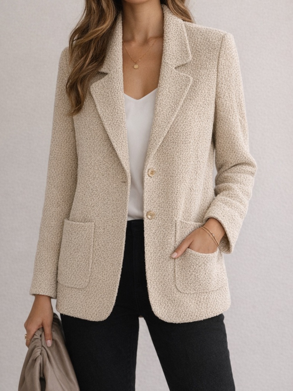 Iris Setlakwe Beige Textured Knit Blazer | Minimalist Bouclé Jacket